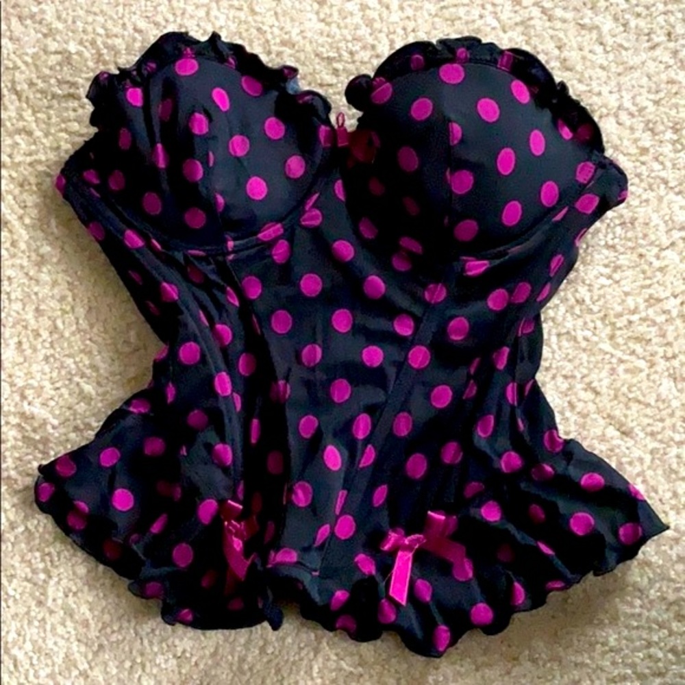 H&M Black and Pink Polka Dot Corset Bra